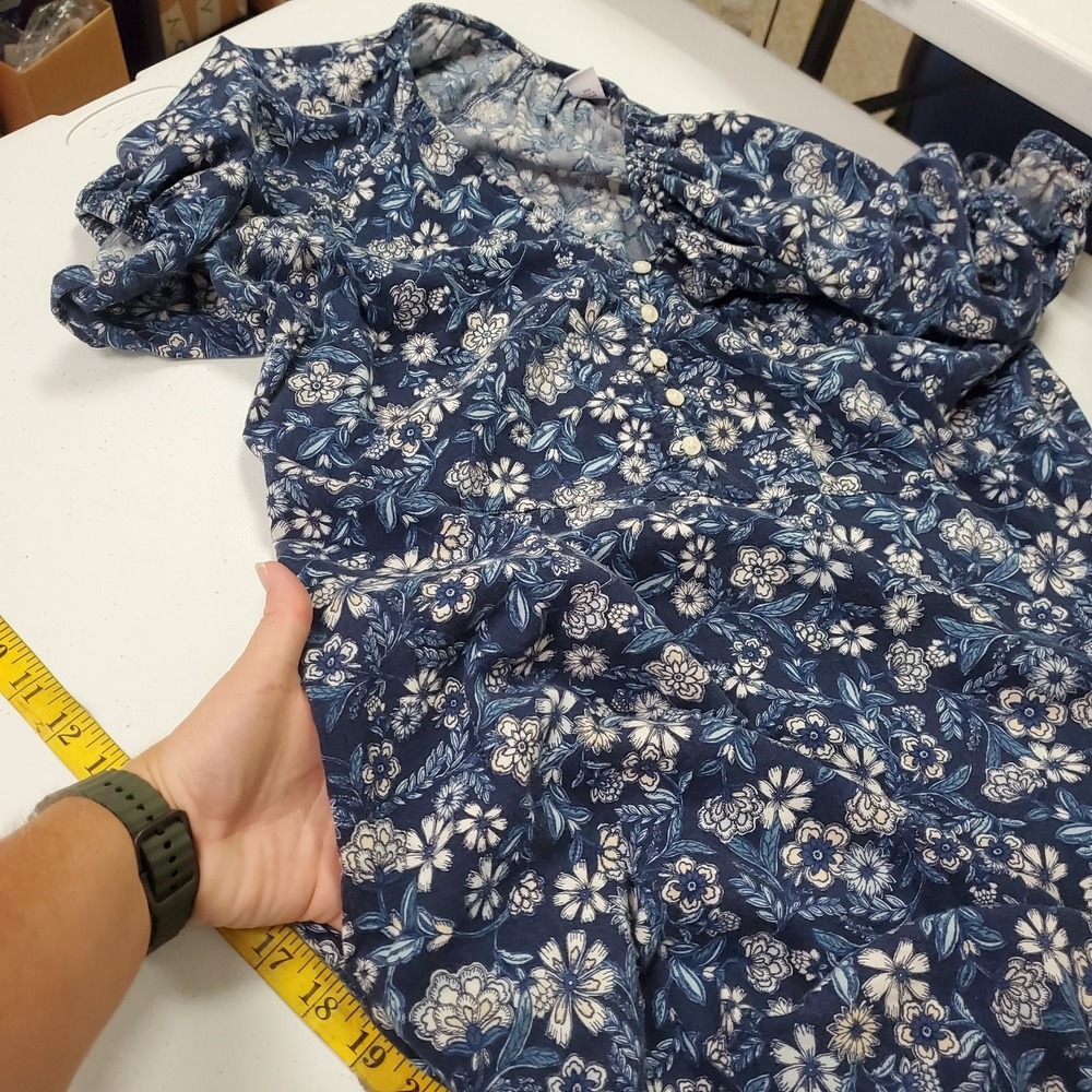 Old Navy Womens Blue Floral Tiered Boho Maxi Dress Size L Puff Sleeve Button - Picture 11 of 13